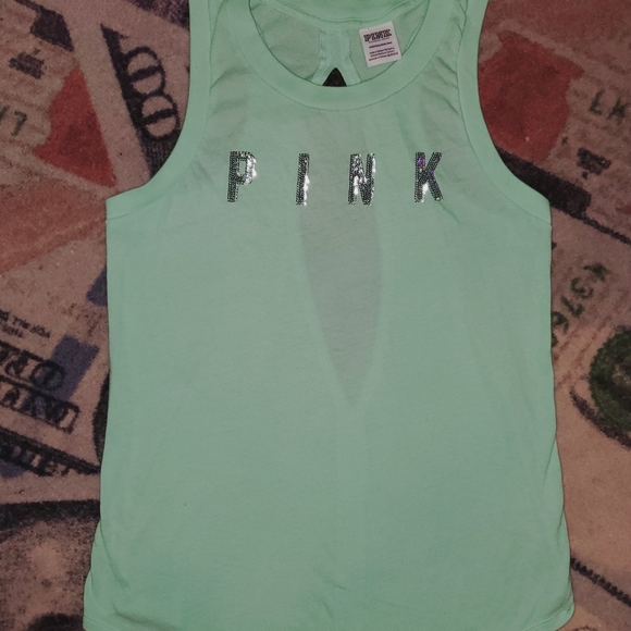 VS PINK Minty blingy tank top cut out in back - Picture 7 of 16